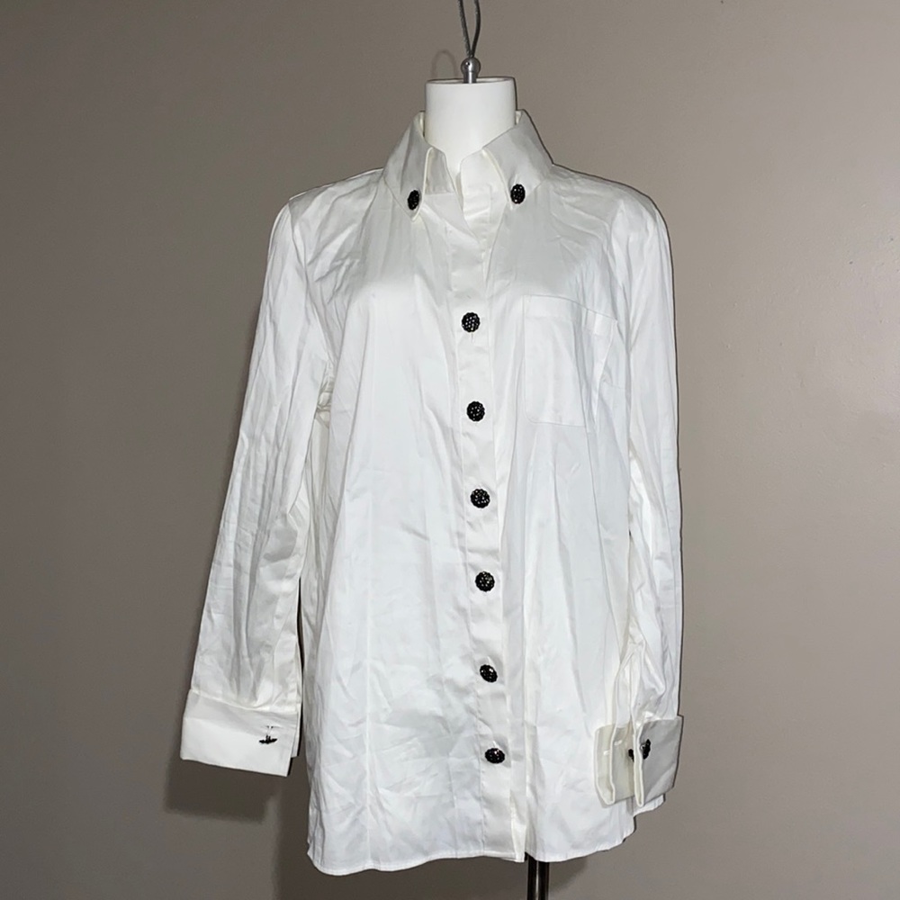 Soft Surroundings White Crystal Button Down Blouse